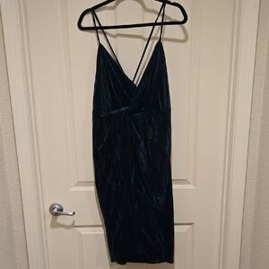 Cider Deep Emerald Velvet Strappy Mini Dress